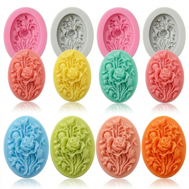 Soap Making Accessories - 4 Silicone mold with flower shape，Easy-to-demold